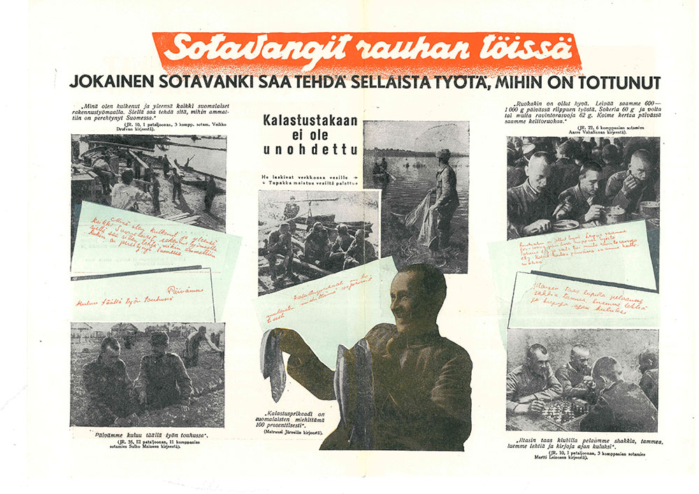 Öppna bilden Bildhäfte som beskriver hur varje krigsfånge i Röda armén får arbeta med det han är van vid i en ny flik