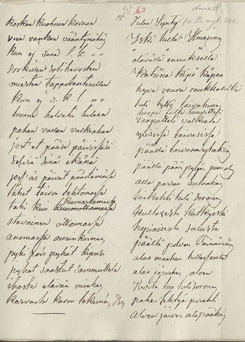 Öppna bilden Sida ur Reinhold von Beckers samling "Rupien ja kipujen manaus" på finska i en ny flik