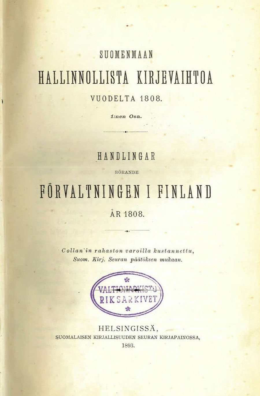 Öppna filen Handlingar rörande förvaltningen i Finland år 1808 i en ny flik